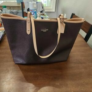 Coach Brown and Tan Structured Tote Bag